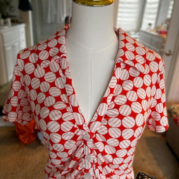 Maeve Red and White Patterned Blouse - Picture 6 of 9